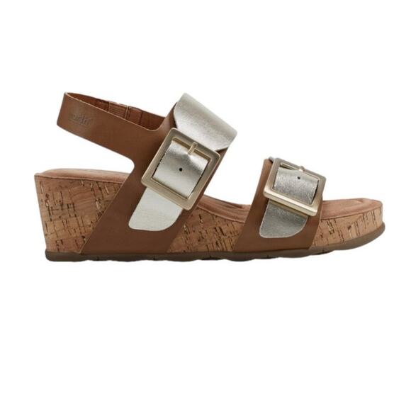 Earth Womens NEW Size 7.5 Willa Strappy Casual Mid Cork Wedge Sandals Gold NIB - Picture 11 of 11